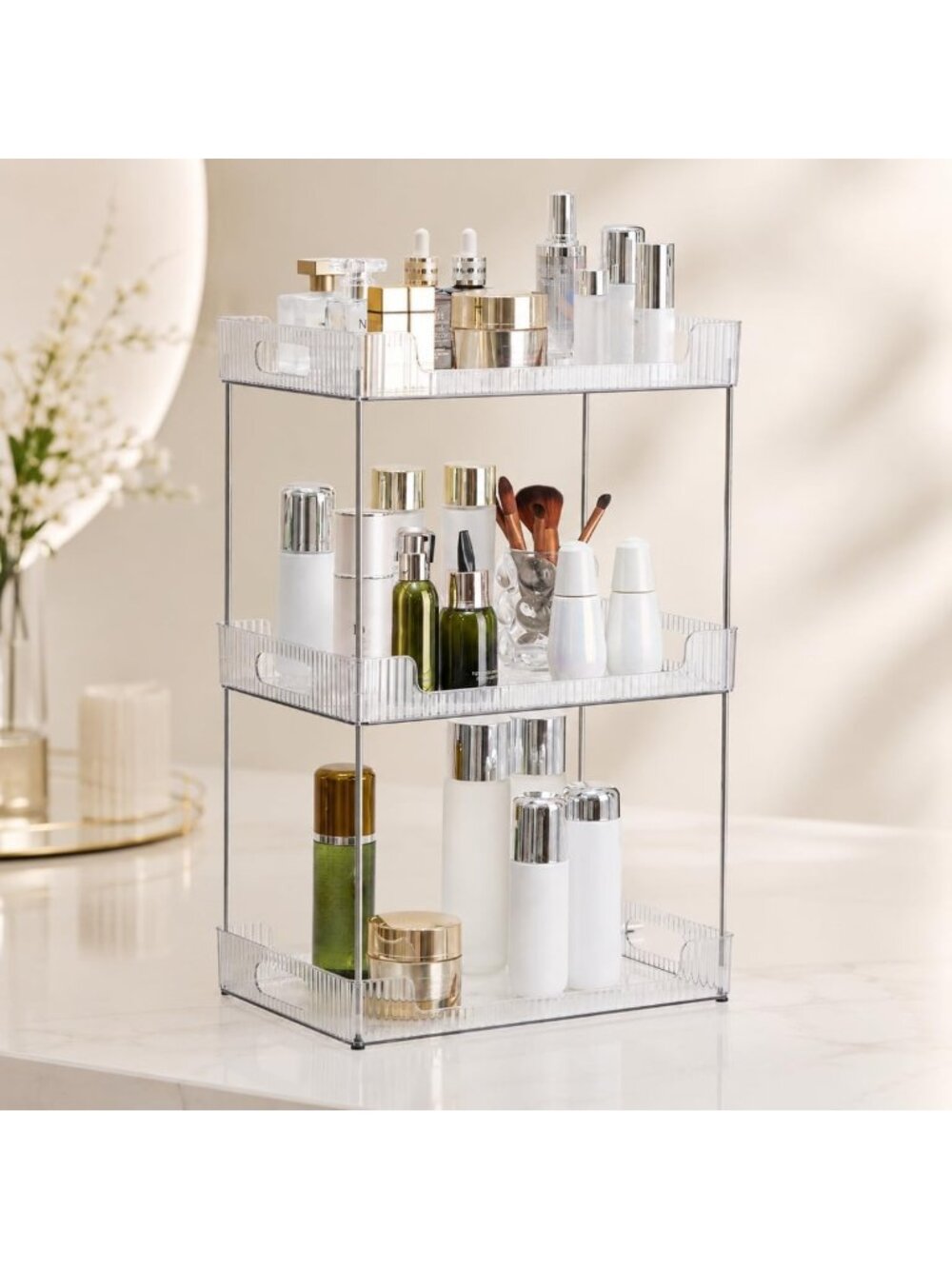 Clear 3-Tier Bathroom Counter Organizer | Makeup & Skincare Storage Shelf